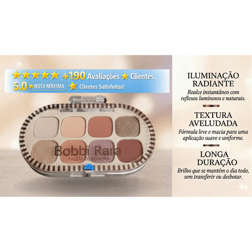 Paleta de Sombras Nude Maquiagem Bobbi Rara 8 Cores Matte Glitter Alta Pigmentação Envio Imediato