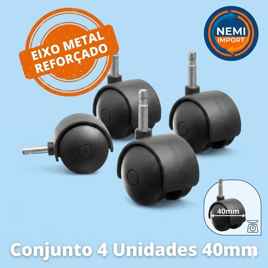 Conjunto 4 Rodinhas Rodízio 40mm para Fruteiras carrinho manicure cama box