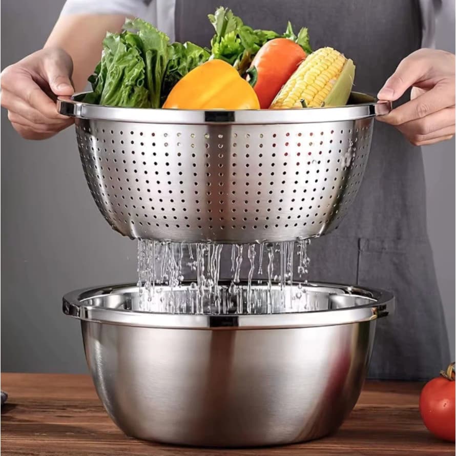 Escorredor De Arroz Inox 27cm Legumes Frutas Multiuso Cozinha Coador Peneira Drenagem Inoxidável