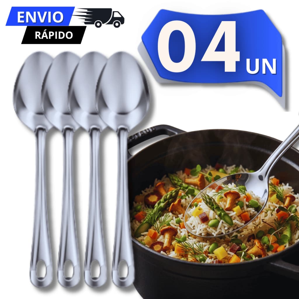 Conjunto Colher Para Servir Arroz Cabo Longo Aço Inox 25Cm Cozinha Restaurantes Buffet Utensílios