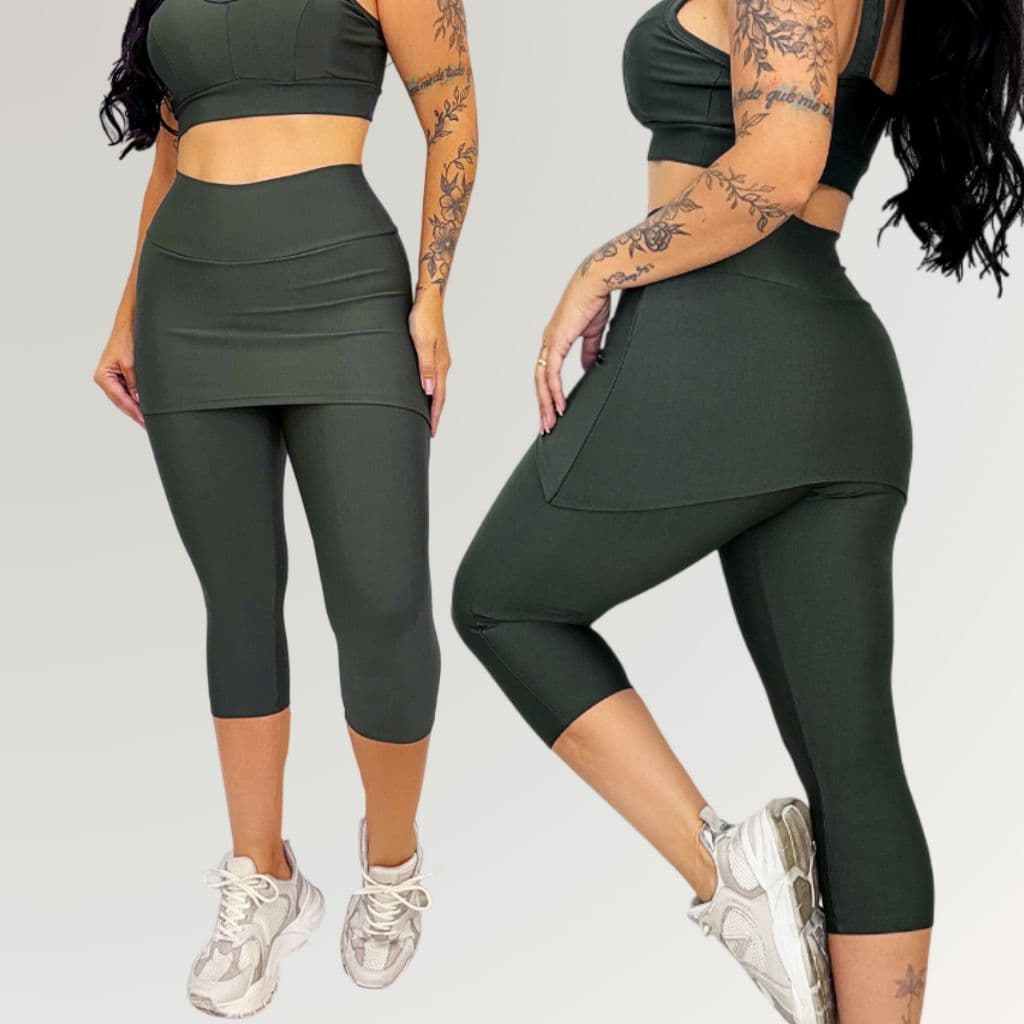 Bermuda Corsário Calça Fitness Tapa Bumbum Com Saia Feminino Treino Crossfit Conforto