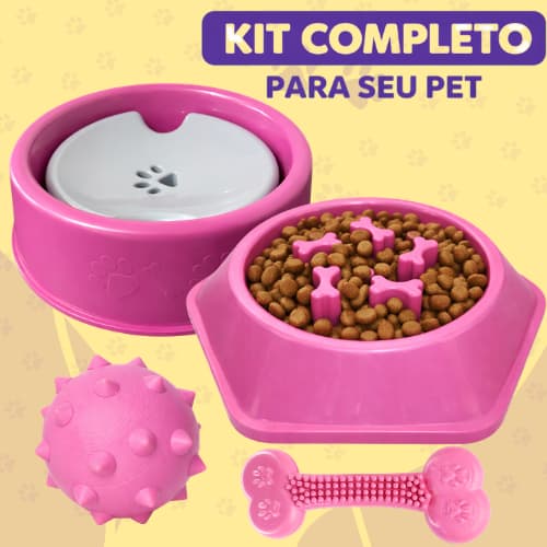 KIT COM COMEDOURO LENTO/INTERATIVO + BEBEDOURO + BRINQUEDOS/OSSO/BOLINHA PARA CÃO/CÃES/CACHORRO