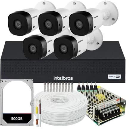 Kit 5 Camera de Seguranca Intelbras Bullet vhl 1120b Externa Dvr 8 canais multi hd