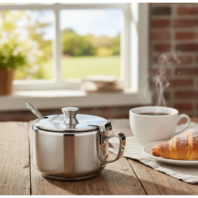 Açucareiro inox colher açúcar cozinha mesa vidro café chá sobremesa pote utensílio cozinha utensílio mesa