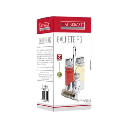 Galheteiro Kit 4 Peças Plástico/Vidro Haüskraft Azeiteira Vinagreira c/ Suporte