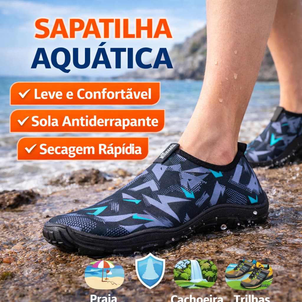 Sapatilha Aquática Estampada Antiderrapante Neoprene Leve Confortável Praia Piscina Unissex