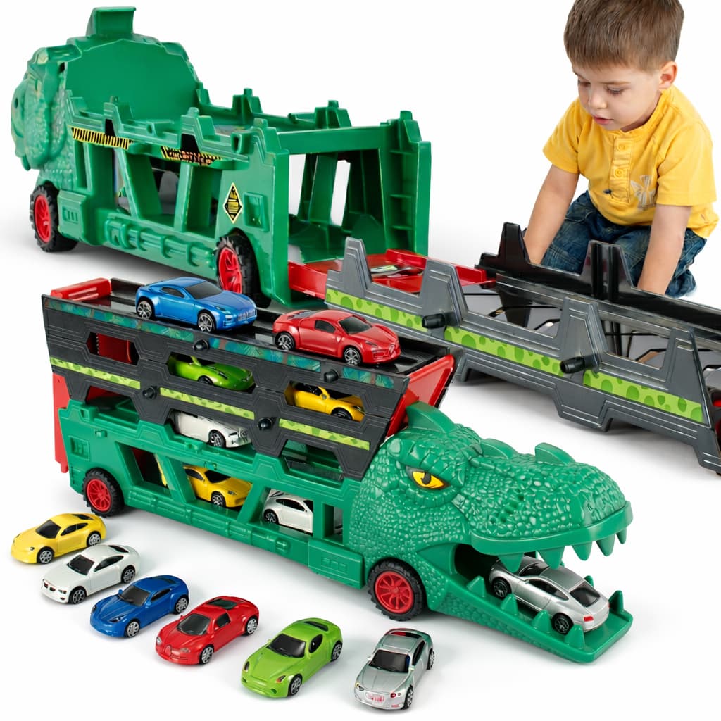 Lançador Dino Truck Caminhão Cegonha Pista e Super Carrinhos
