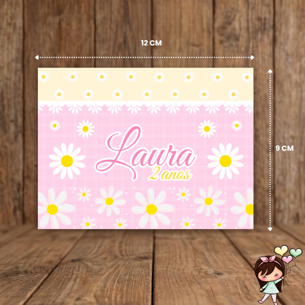 ADESIVO 12CM X 9CM  | PARA SACOLINHAS DE ANIVERSÁRIO  |  MARGARIDAS