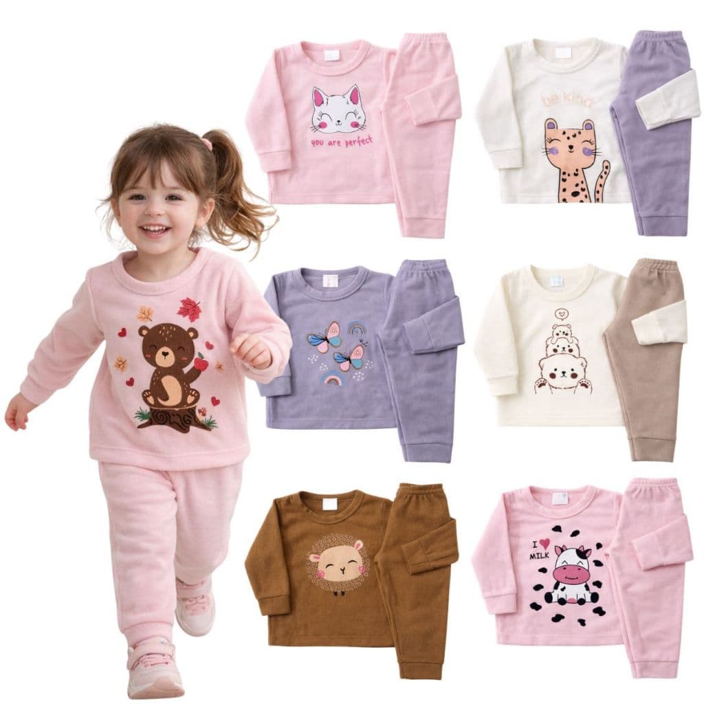 Kit 4 Peças Conjunto Soft Menina Infantil e Bebê Inverno Roupa Frio Infantil Menina