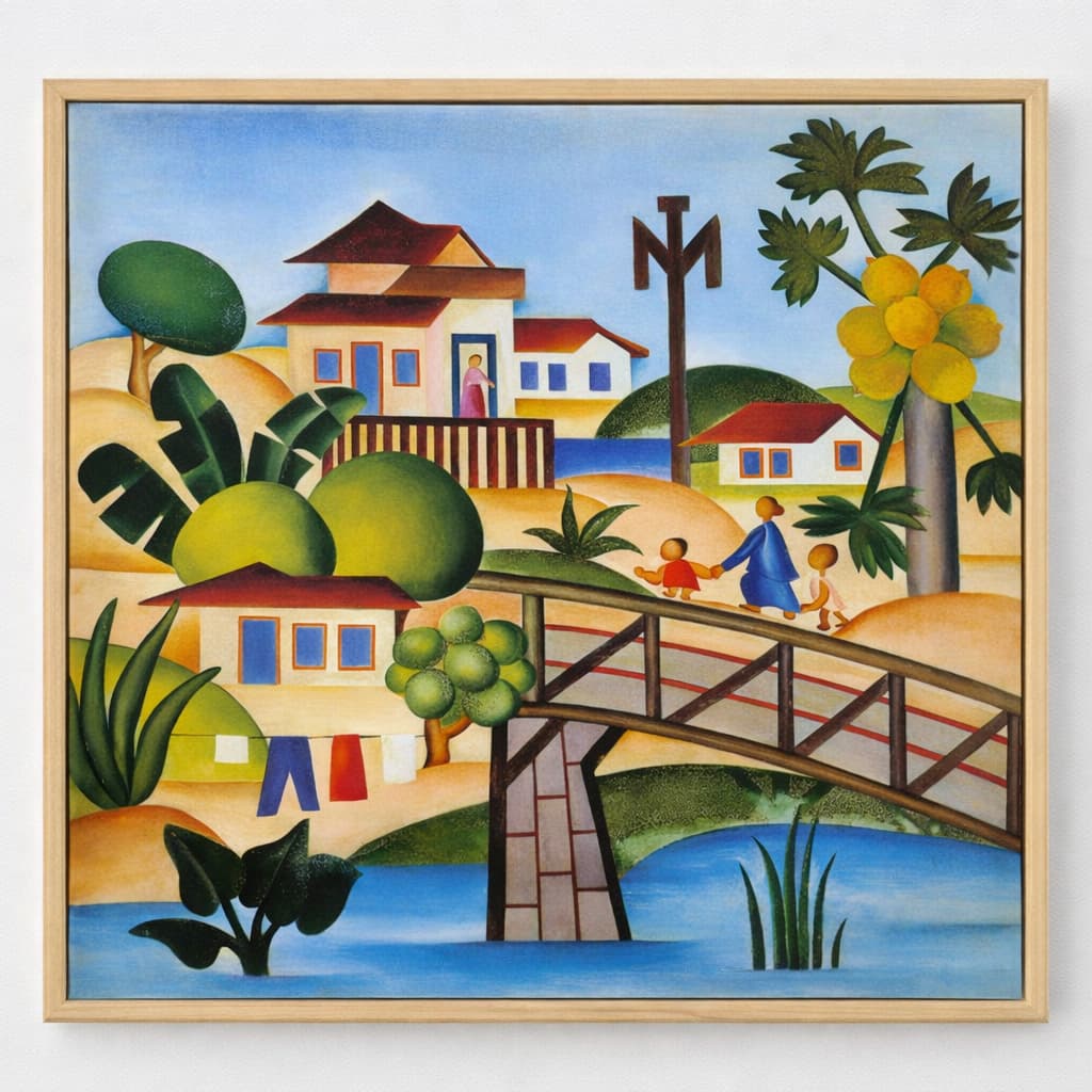 Quadro Tarsila do Amaral O Mamoeiro Obra de Arte Moderna em Tela Acetinada
