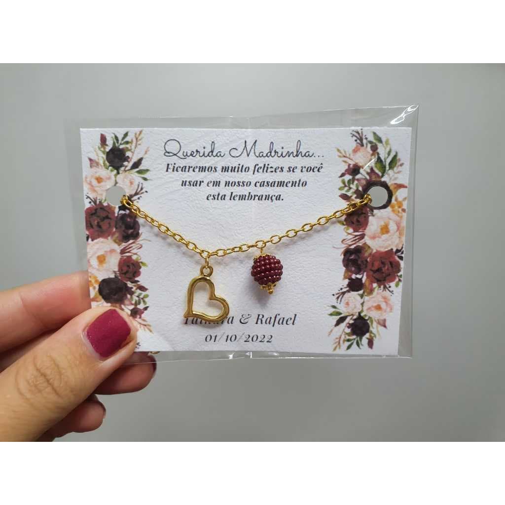 pulseira dourada de coração com pérola para casamento batizado aniversário