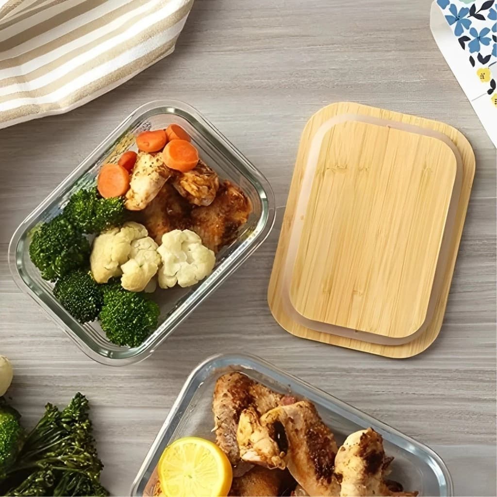 Pote Hermético Vidro Tampa Bambu 640ml Mantimentos Cozinha Organizador