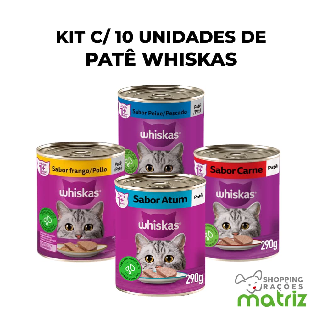 Ração Úmida Whiskas Lata Gatos Adultos Patê Sabores 290g