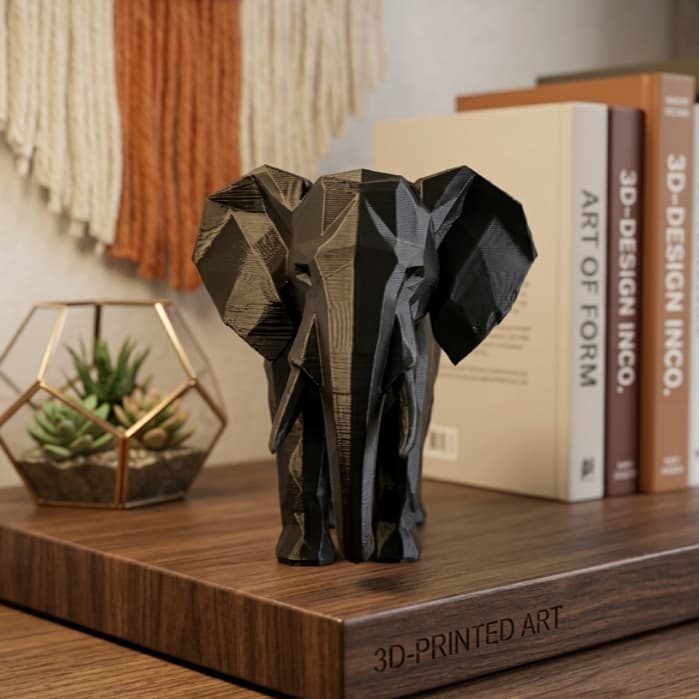 Estátua de Elefante Geométrico Decorativo - Enfeite de Prateleira Moderno Minimalista-Preto