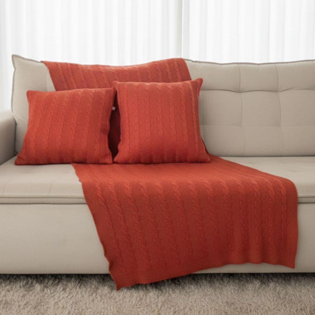 Manta Tricot Sofá Xale Peseira Cama Queen 230x60cm + 2 Capas Almofadas 45x45cm