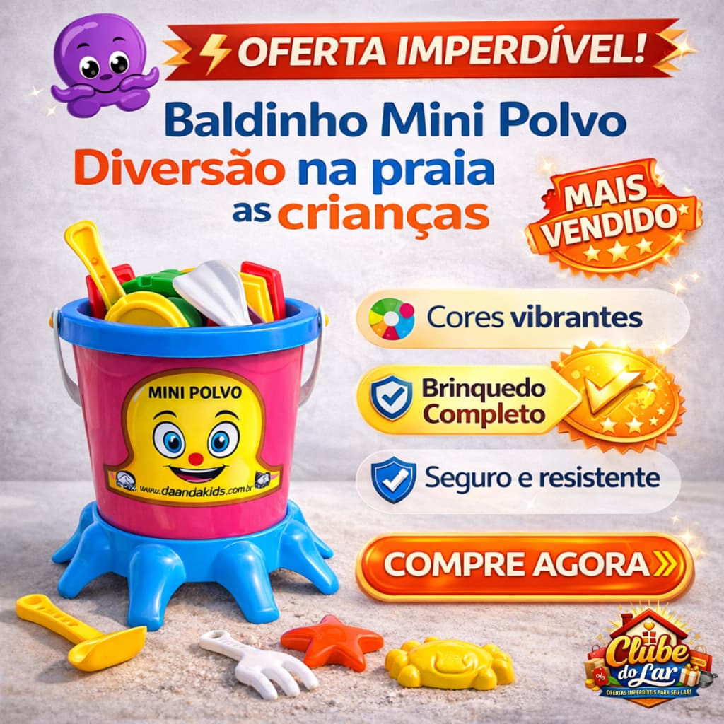 Baldinho Mini Polvo Brinquedo Praia Infantil Completo Colorido Alta Qualidade