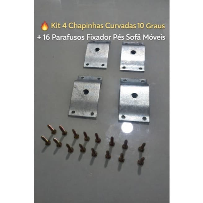🔥 Kit 4 Chapinhas Curvadas 10 Graus + 16 Parafusos Fixador Pés Sofá Móveis 🔩