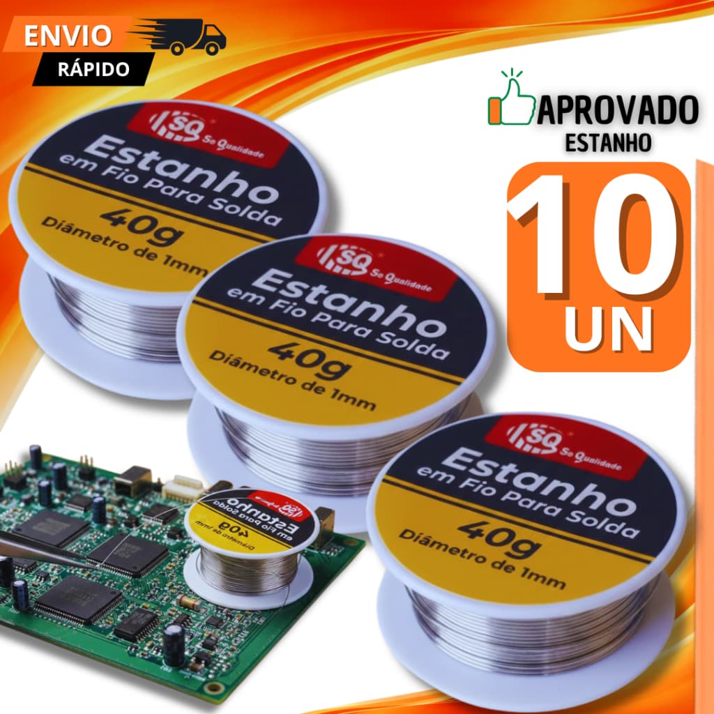 Kit 10/08/06 Fio de Solda Estanho 1mm 40g Alta Pureza E Acabamento Profissional