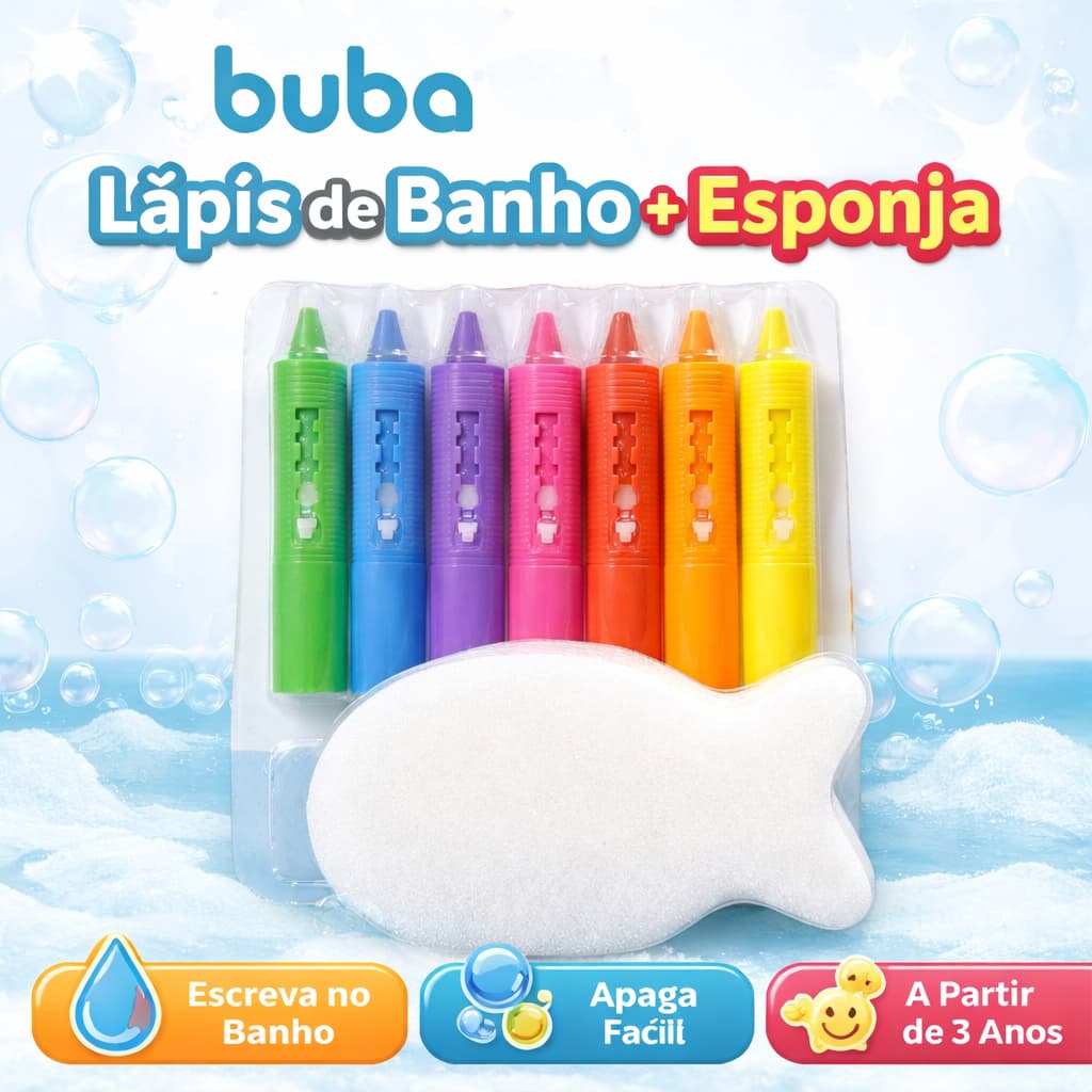 Risque e Apague Buba Lapis Giz De Cera Para Banho Infantil- 6 ou 10un