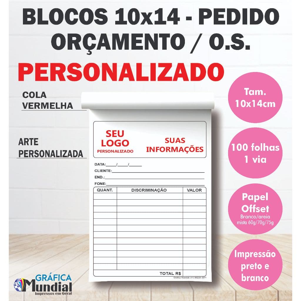 Blocos Personalizado 10x14, 100folhas cada bloco, 50/100  1 via Papelaria Anotações Blocos de notas