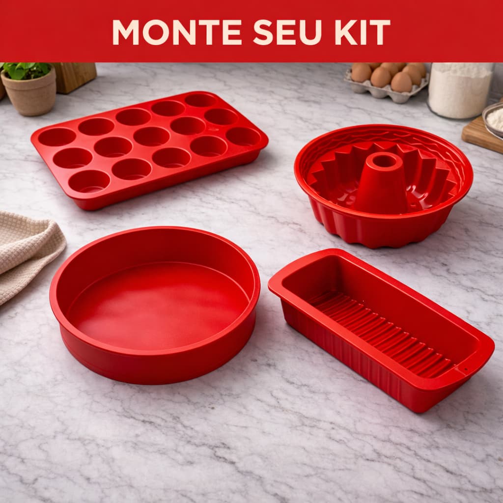 Kit 3 Forma e Espátula Talher Silicone Air Fryer Freezer Microondas Assadeira Pudim Bolo Pão Doces