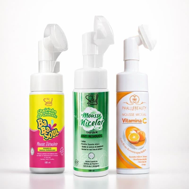 Kit Skincare 3 Espumas Faciais com Escova de Silicone Limpeza Profunda + Vitamina C + Demaquilante