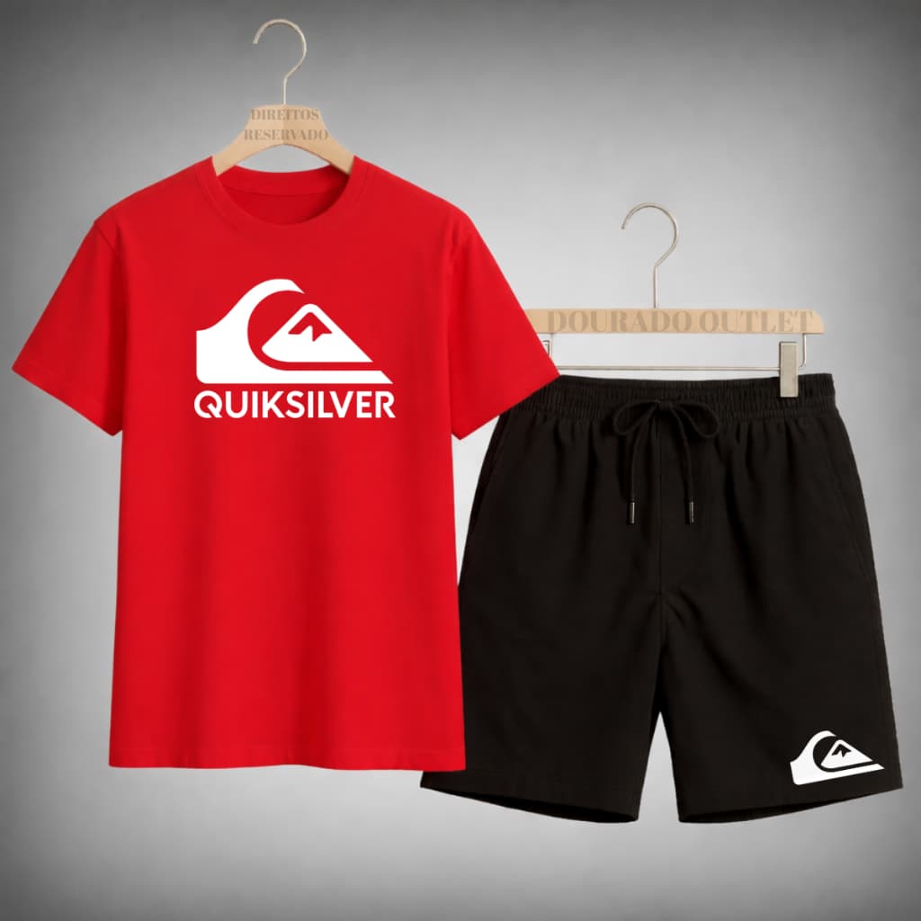 Camiseta e Short Masculina Quicksilver Onda Grande Passeio Praia Dia a Dia