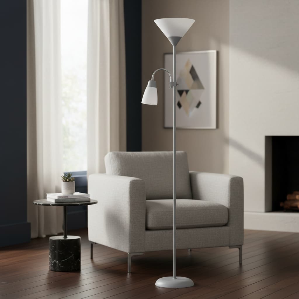Luminária de Chão Dupla Estilo Poste Abajur de Piso com Pedestal Moderna Flexível