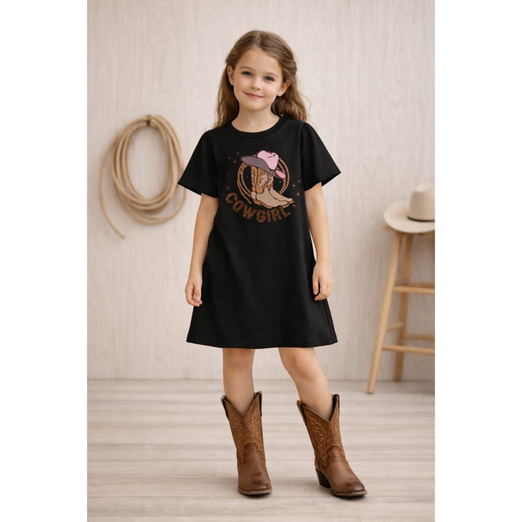 Roupa Infantil Estampada Meninas Vestido Estilo Camisetão Algodão Moda Country Boiadeira Novidade