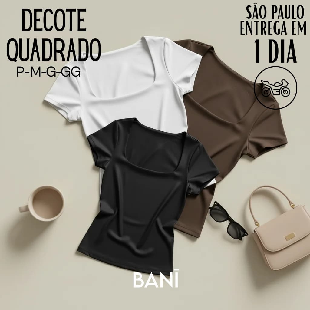 Blusa Suplex Feminina Decote Quadrado Manga Curta Forrada Babylook Básica Moda Gringa Y2K