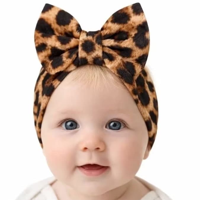 Faixinha de Cabelo Bebê Animal Print com Laço em Pé e Modelagem Confortável