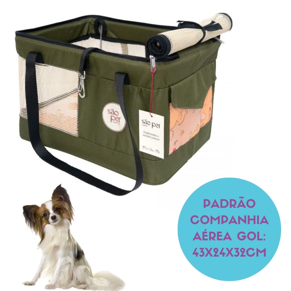 Bolsa de Transporte Cabine Avião São Pet Aerial Companhia Gol 43x32x24cm Verde