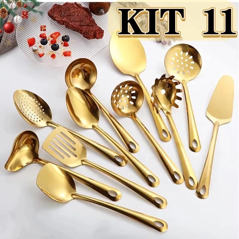 11 peças conjunto de utensílios de cozinha banhados a ouro