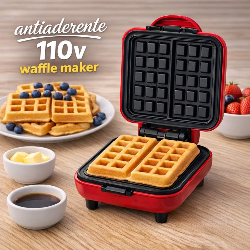 Mini Máquina de Fazer Waffles Elétrica 110v Antiaderente Waffle