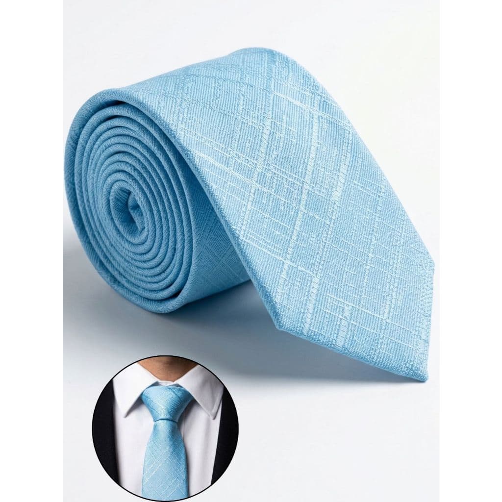 Gravata Masculina Azul Bebê Claro Trabalhada Luxo Semi Slim para Padrinhos de Casamento e Eventos
