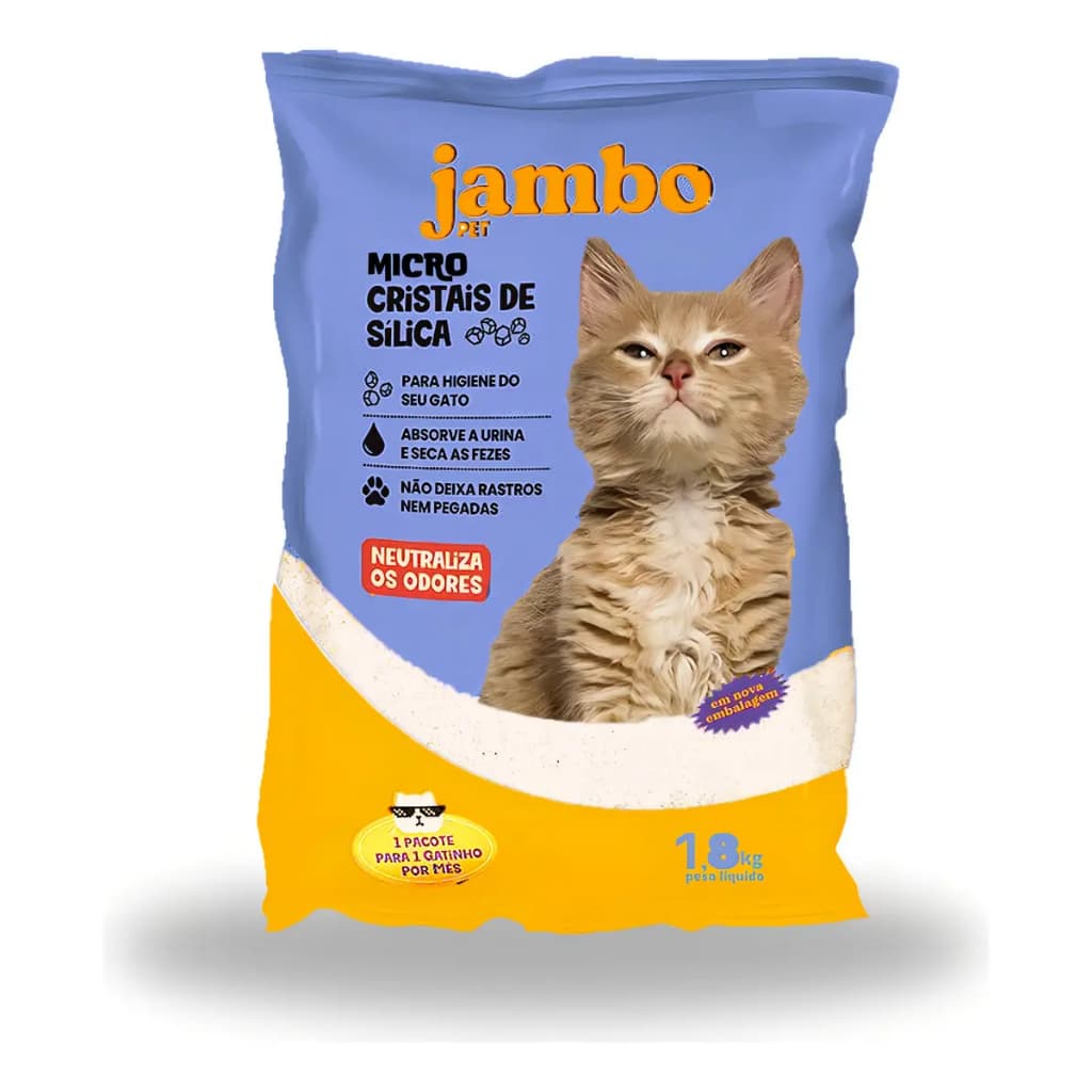 Areia Sílica Jambo 1,8kg Micro Cristais Alta Absorção Anti Odor para Gatos