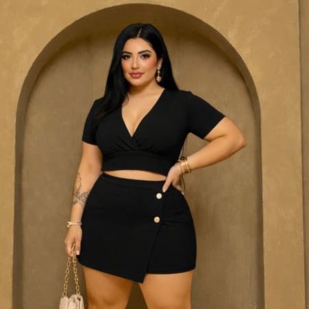 Conjunto Plus Size Feminino  - Short saia e Cropped Moda Verão G ao G1