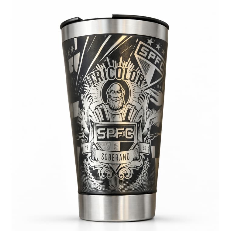 Copo Térmico Personalizado | 473ml | Gravação a Laser 360 Grau time São Paulo, Presente para torcedor exclusivo