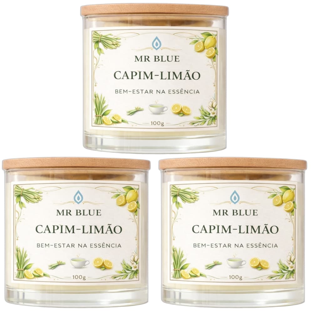 Kit Com 3 Vela Aromática de Capim Limão 100g - MR Velas Aromáticas