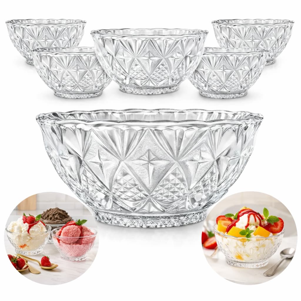 Jogo 6 Taças Em Vidro 340ml Para Sobremesa Tigela Bowl Petisqueira Sorvete Doces