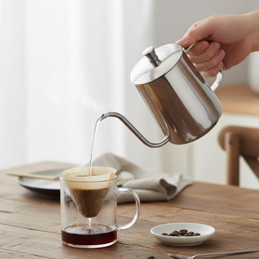 Bule Inox Escovado Bico Fino 600 Ml Leiteira Profissional Aço Inoxidável Antiferrugem Chaleira