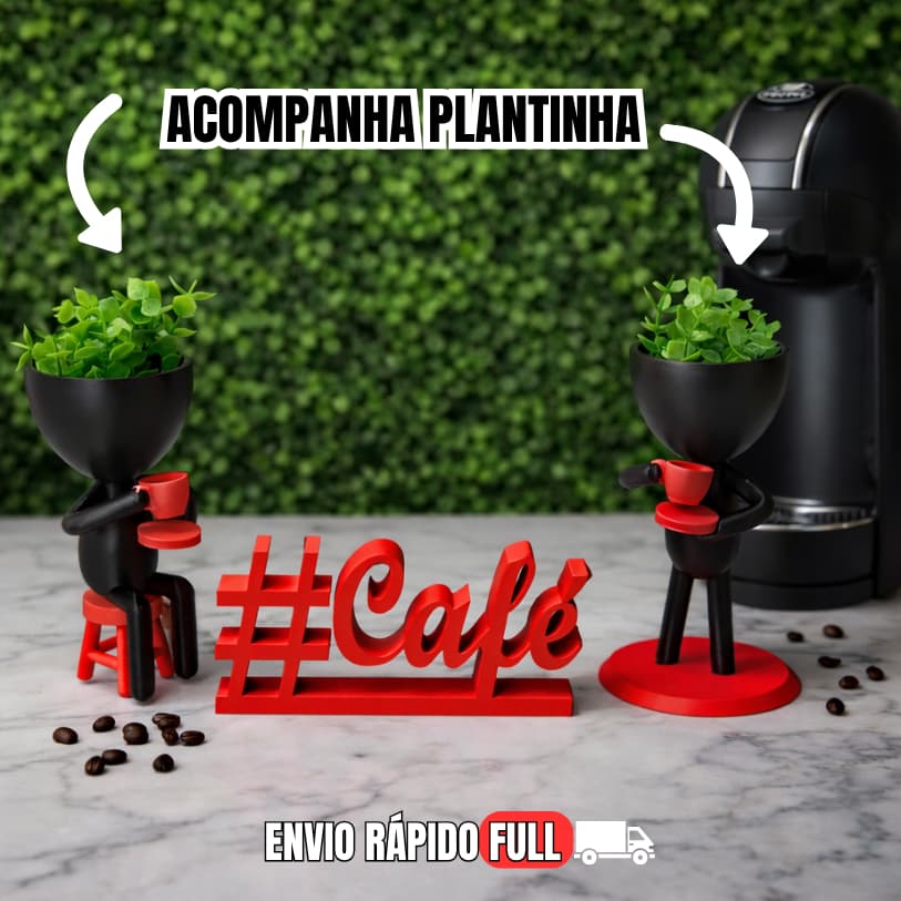 Kit cantinho do café com placa decorativa e 2 bobs com plantinha inlcusa , decoração minimalista e linda