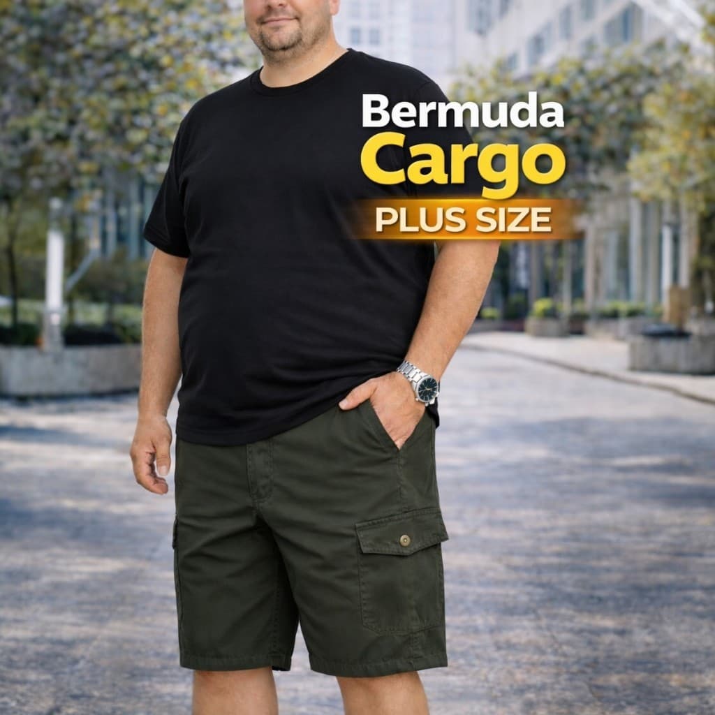 Bermuda Masculina Short Cargo Masculino Calção  Plus Size Tatica Sarja Brim  6 Bolsos Tamanho 48 50 52 54