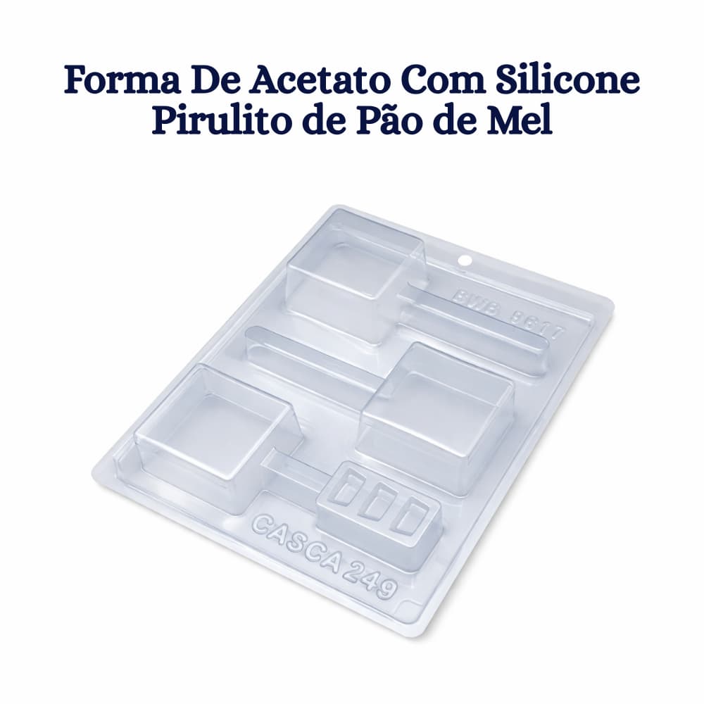 Forma De Acetato Com Silicone Pirulito Pão De Mel Quadrado Médio (9817) - BWB Doces Confeitaria