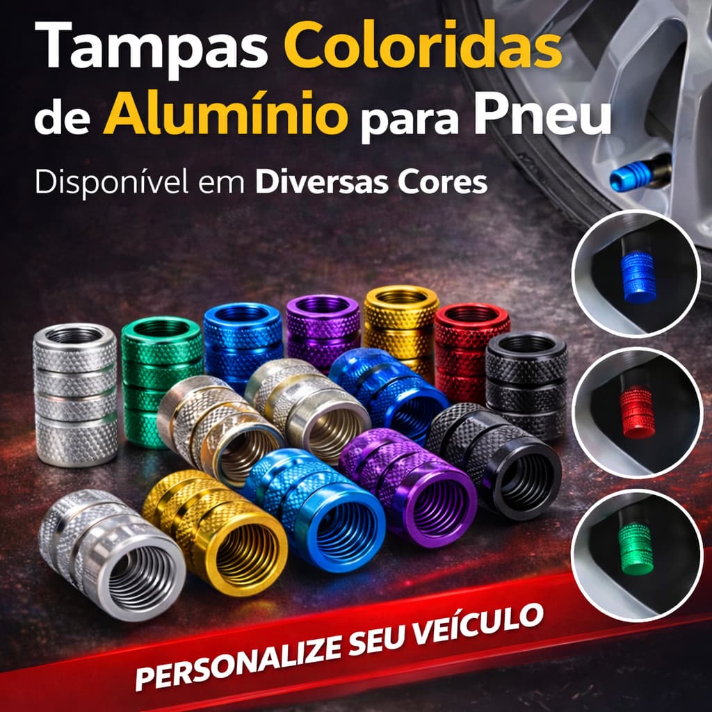 4 Pçs de Tampas de Válvula Pneus de Alumínio - Carros, Motocicletas e Bicicletas. Automotivo/Carro