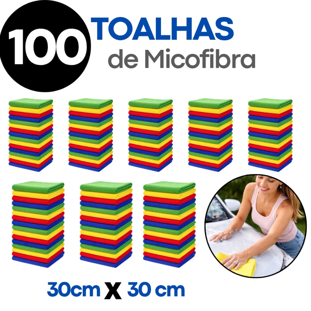 Kit 100 / 50 Toalhas de Microfibra Limpeza Profissional Carro Casa Alta Qualidade