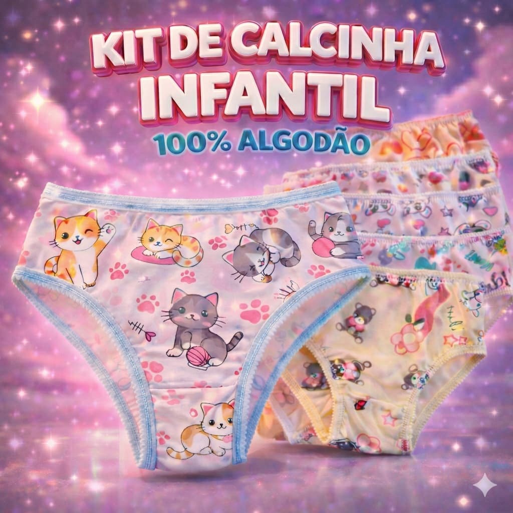 Kit 6 e 12 Calcinhas Infantil/Juvenil Tanga Algodão Macio Conforto Qualidade Estampas Sortidas