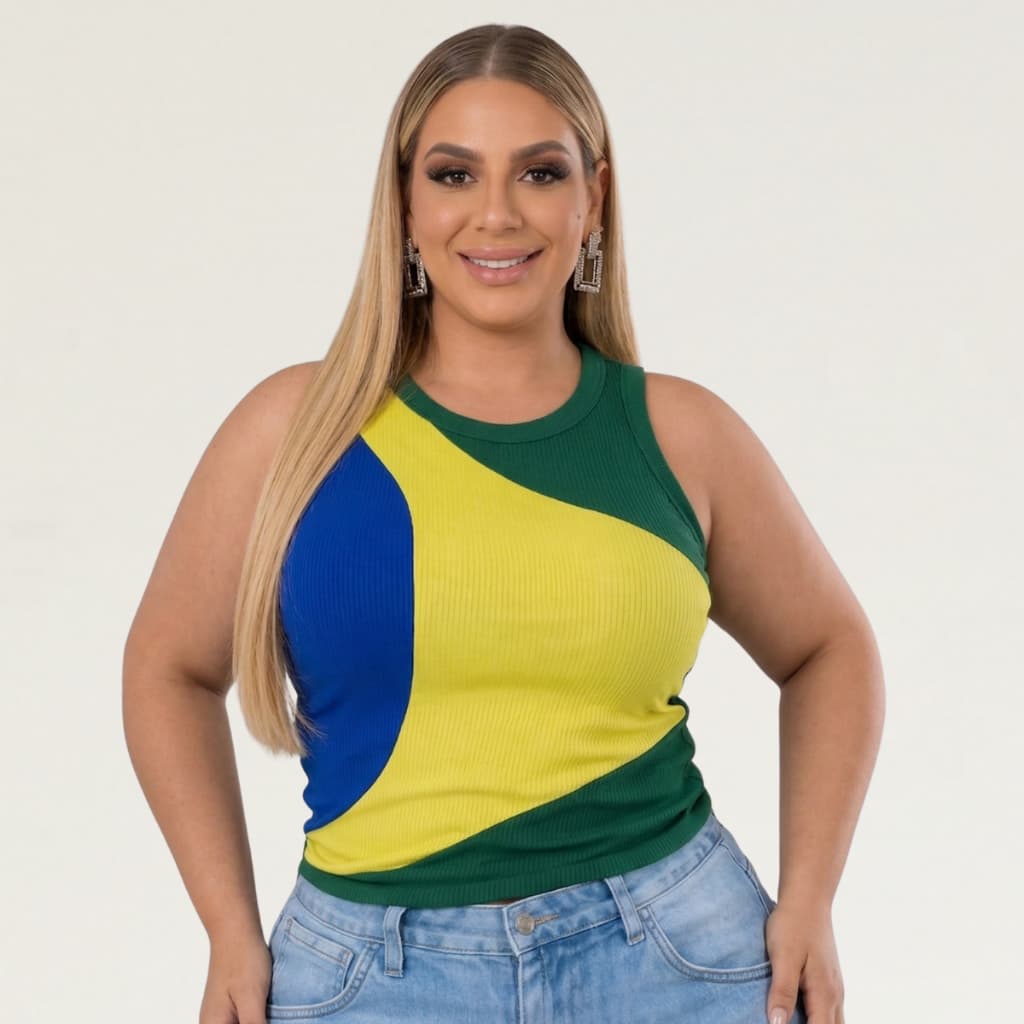 Regata Cropped Eleições Brasil Regata Básica Plus Size Gola Redonda Tecido Canelado