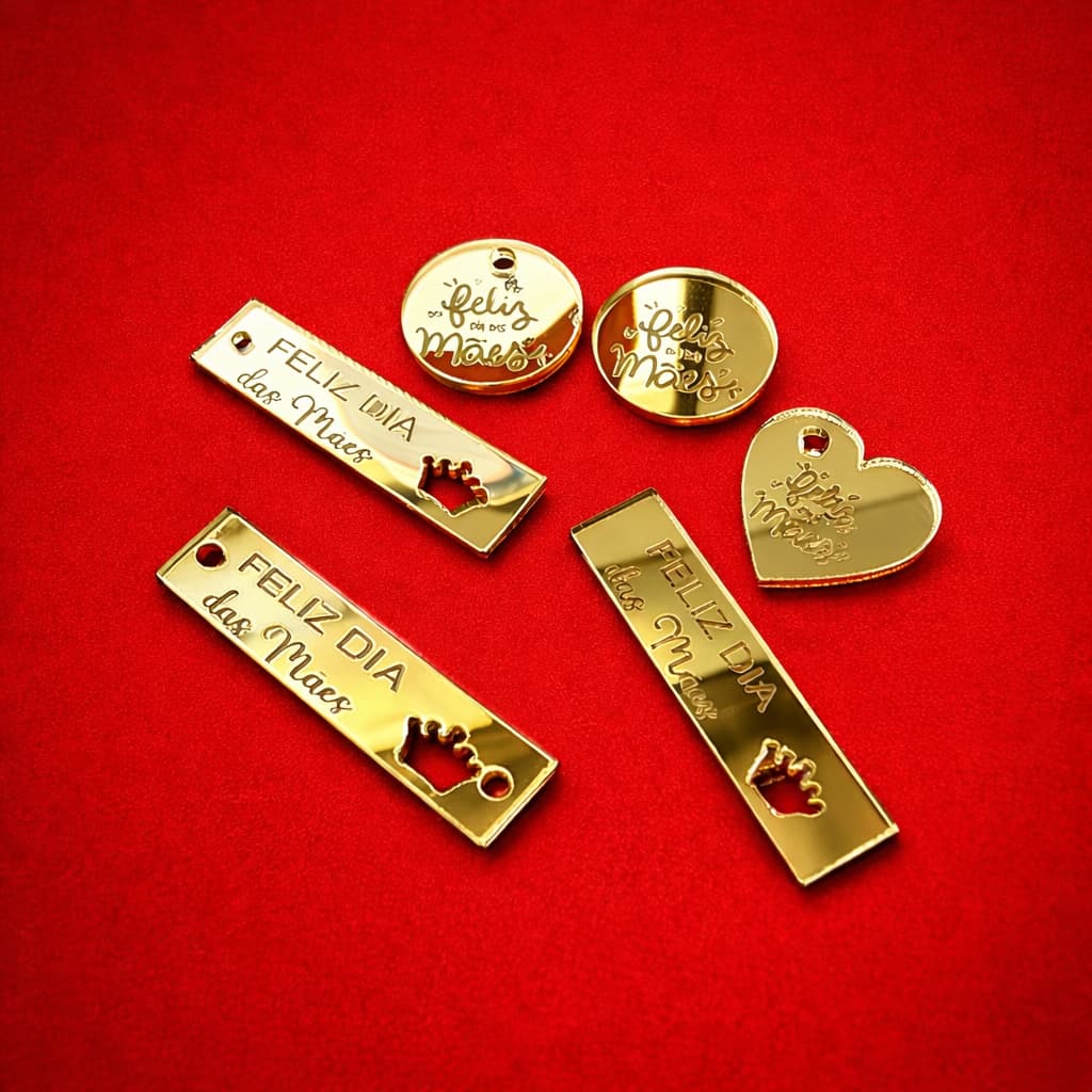 Tag Em Acrílicos Dia das mães Acrílico dourado espelhado
