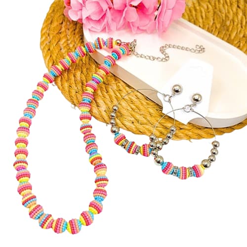 Brinco de Argola e Colar Colorido Verão